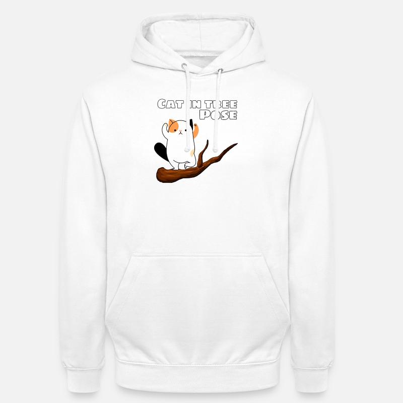 Chat dans la posture de l’arbre - Sweat-shirt à capuche unisexe - blanc
