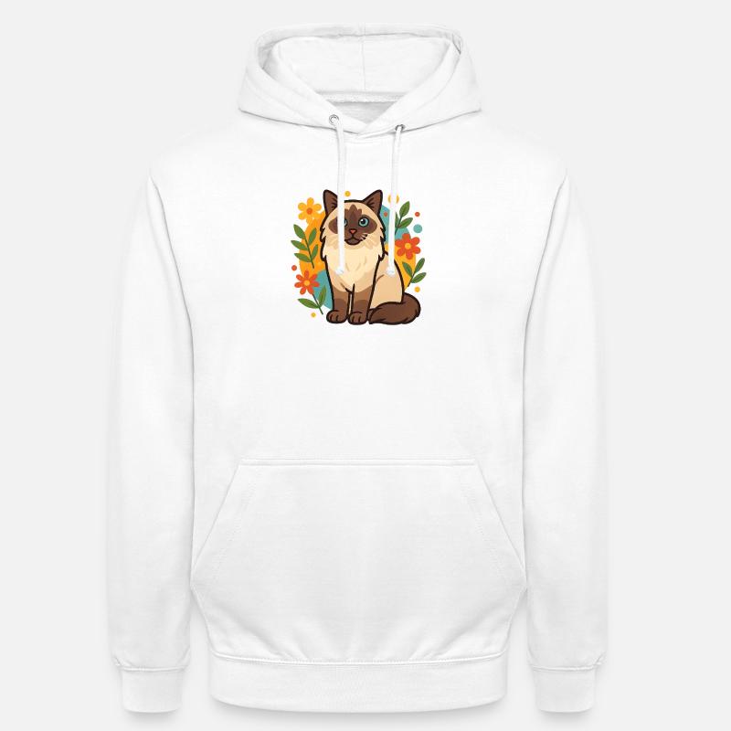 Chat Ragdoll avec cercle de fleurs - Sweat-shirt à capuche unisexe - blanc