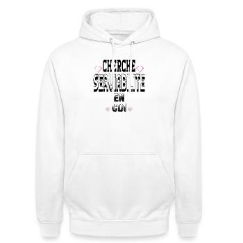 Cherche Serviabilité en CDI - Sweat-shirt à capuche unisexe - blanc - Devant - AI Model Male 185 dark (185cm) & AI Model Female 172 dark (172cm)