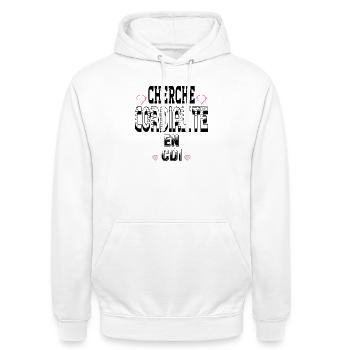 Cherche Cordialité en CDI - Sweat-shirt à capuche unisexe - blanc - Devant - AI Model Male 185 dark (185cm) & AI Model Female 172 dark (172cm)