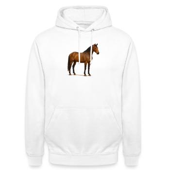 Rotbrauner Hengst in Sun Shimmer - Unisex Hoodie - Weiß - Vorne - AI Model Male 185 dark (185cm) & AI Model Female 172 dark (172cm)
