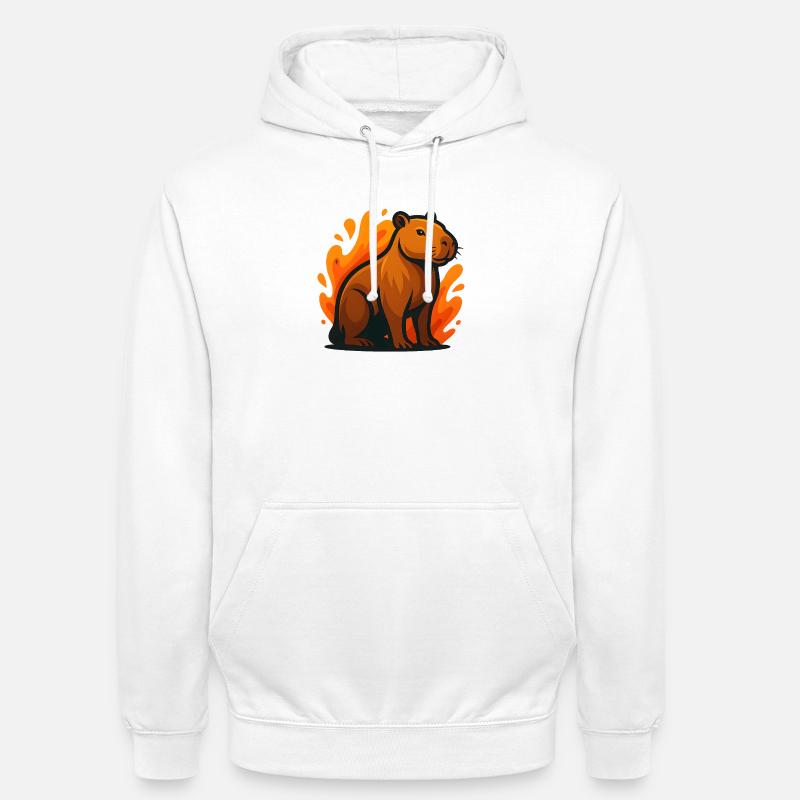 Illustrasjon av en capybara i flammer - Unisex-hettegenser - hvit