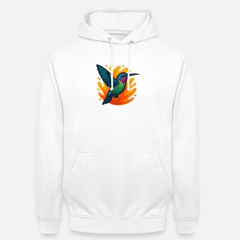 Bunter Kolibri vor flammendem Hintergrund - Unisex Hoodie - Weiß