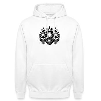 Drei grimmige Schädel Flammen Tattoo Tribal Style - Unisex Hoodie - Weiß - Vorne - AI Model Male 185 dark (185cm) & AI Model Female 172 dark (172cm)