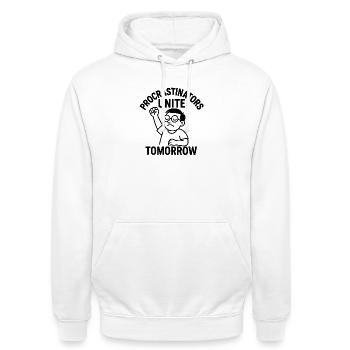 Prokrastination Unite Morgen - Unisex Hoodie - Weiß - Vorne - AI Model Male 185 dark (185cm) & AI Model Female 172 dark (172cm)