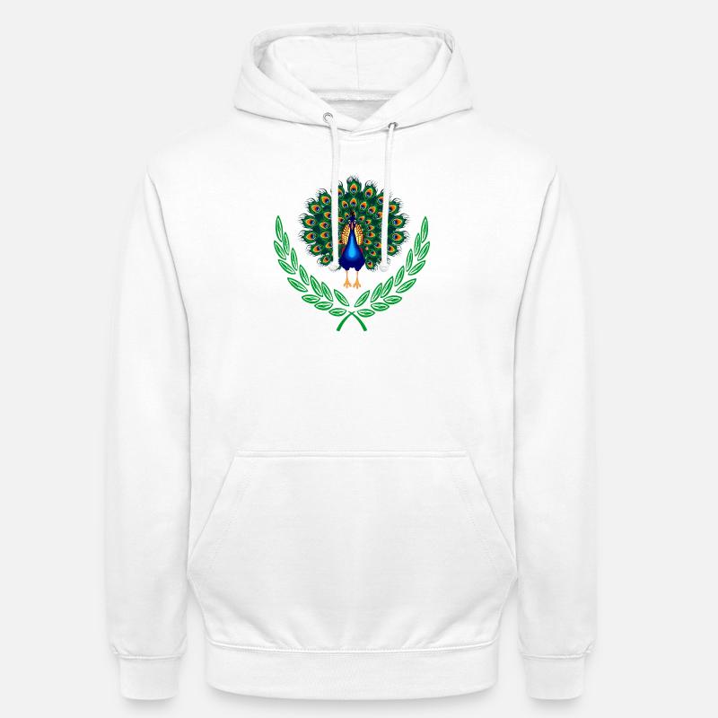 Paon en couronne de laurier vert - Sweat-shirt à capuche unisexe - blanc