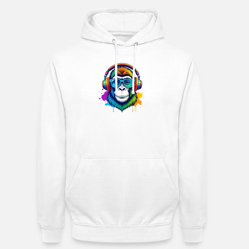 Rainbow Gorilla DJ mit Kopfhörern - Unisex Hoodie - Weiß