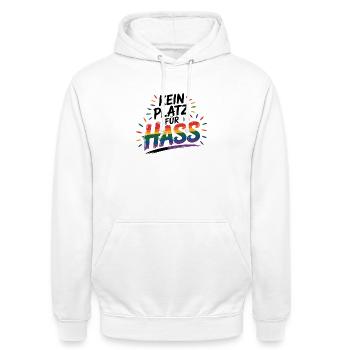 Kein Platz für Hass - Cool Pride Logo - Unisex Hoodie - Weiß - Vorne - AI Model Male 185 dark (185cm) & AI Model Female 172 dark (172cm)