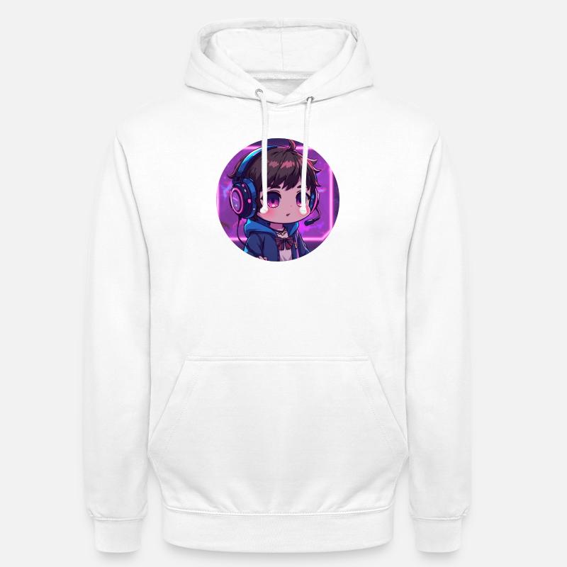 Neon Gaming Chibi mit Kopfhörern - Unisex Hoodie - Weiß