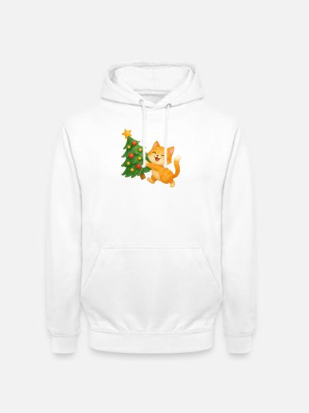 Katzenglück am Weihnachtsbaum - Unisex Hoodie - Weiß