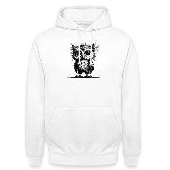 Müde Eulen Wächter des Waldes - Unisex Hoodie - Weiß - Vorne - AI Model Male 185 dark (185cm) & AI Model Female 172 dark (172cm)