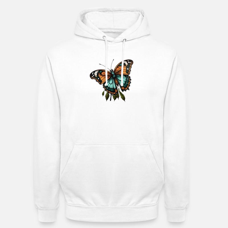 Papillon sarcelle orange - Sweat-shirt à capuche unisexe - blanc