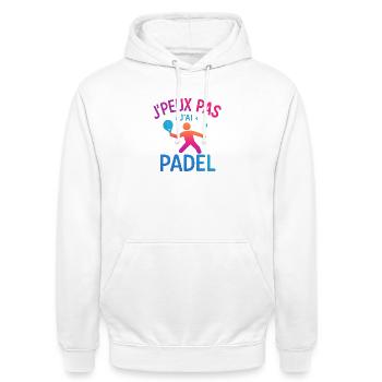 J'peux pas j'ai Padel - Sweat-shirt à capuche unisexe - blanc - Devant - AI Model Male 185 dark (185cm) & AI Model Female 172 dark (172cm)