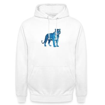 Geometrischer BlauTiger Polygon - Unisex Hoodie - Weiß - Vorne - AI Model Male 185 dark (185cm) & AI Model Female 172 dark (172cm)