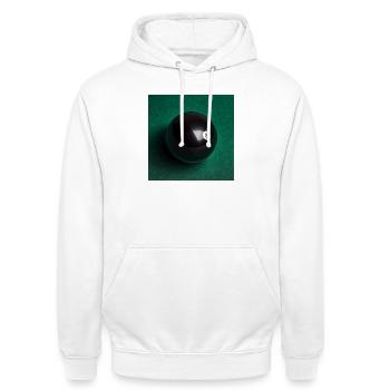 Schwarzer 8-Ball auf Filz - Unisex Hoodie - Weiß - Vorne - AI Model Male 185 dark (185cm) & AI Model Female 172 dark (172cm)
