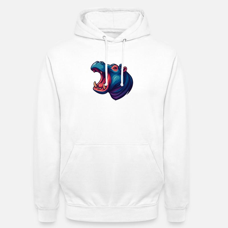 Neon hippo with an open muzzle - Unisex Hoodie - white