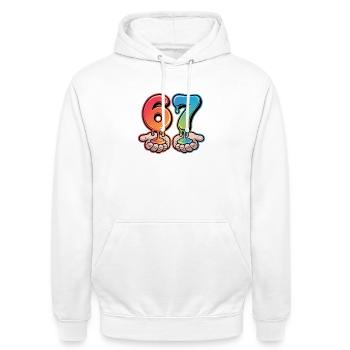 67 - T-shirt Funny Six Seven - Sweat-shirt à capuche unisexe - blanc - Devant - AI Model Male 185 dark (185cm) & AI Model Female 172 dark (172cm)