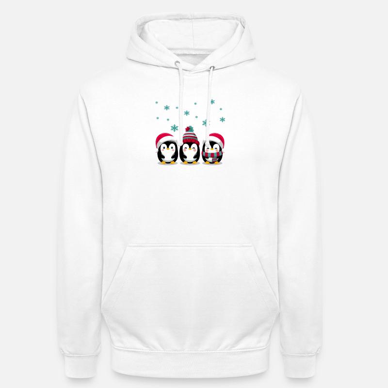 Trois manchots avec des chapeaux de Noël - Sweat-shirt à capuche unisexe - blanc