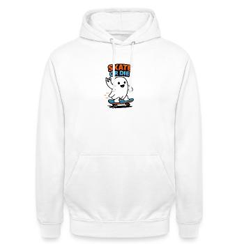 Skateur fantôme en skateboard - Sweat-shirt à capuche unisexe - blanc - Devant - AI Model Male 185 dark (185cm) & AI Model Female 172 dark (172cm)