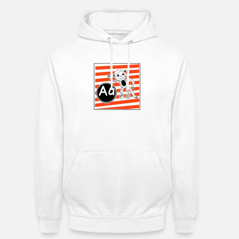 A pour Monkey Learning Letters à l’école primaire - Sweat-shirt à capuche unisexe - blanc