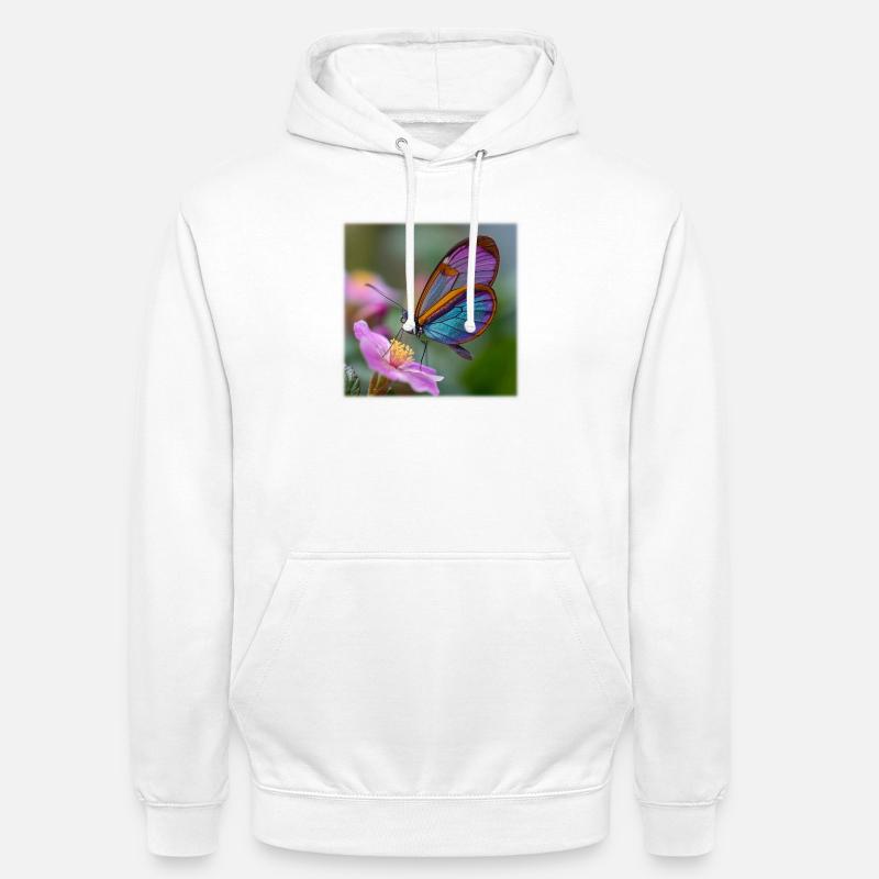 Papillon iridescent sur fleur délicate - Sweat-shirt à capuche unisexe - blanc
