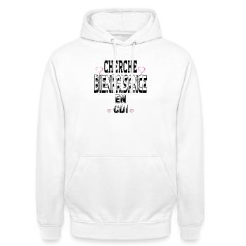 Looking for charity on a permanent contract - Unisex Hoodie - white - Front - AI Model Male 185 dark (185cm) & AI Model Female 172 dark (172cm)