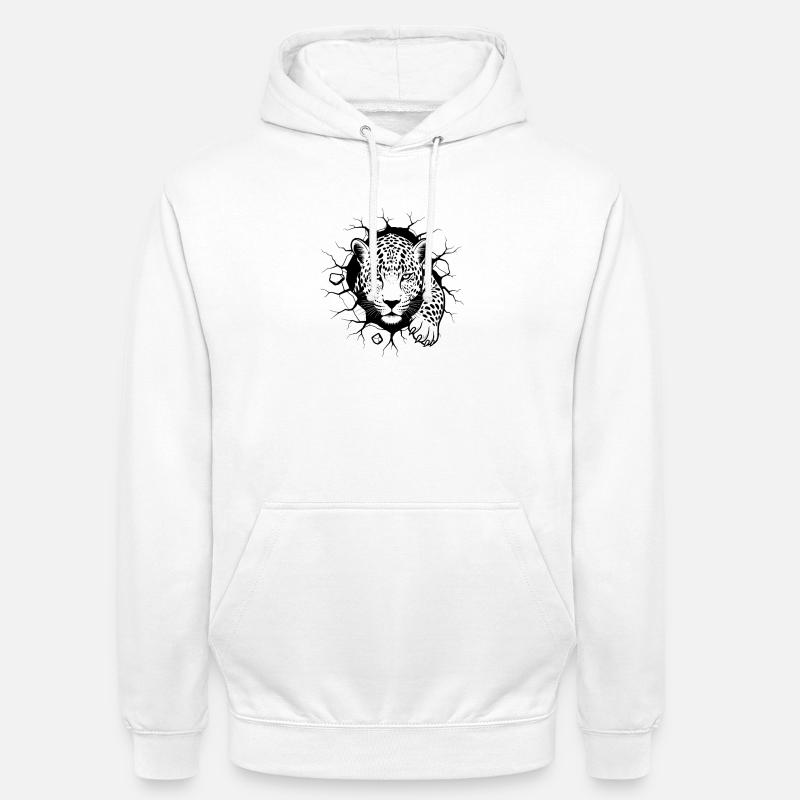 Leopard Wanddurchbruch Elegantes Wildtier - Unisex Hoodie - Weiß