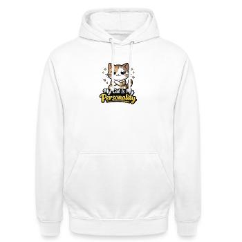 My Cat Is My Personality Motiv - Unisex Hoodie - Weiß - Vorne - AI Model Male 185 dark (185cm) & AI Model Female 172 dark (172cm)