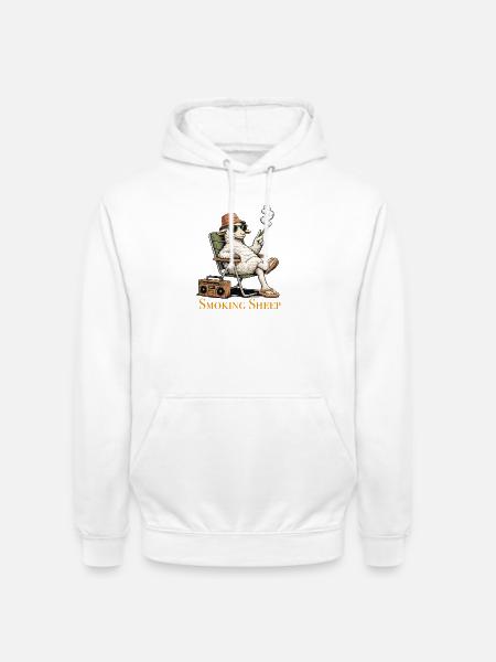 Chilling Sheep with Smoke and Boombox - Unisex Hoodie - white