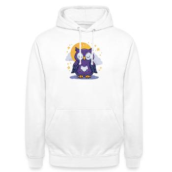 Mondnacht Eule - Unisex Hoodie - Weiß - Vorne - AI Model Male 185 dark (185cm) & AI Model Female 172 dark (172cm)