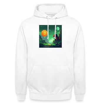 Odyssée Bitcoin dans l’espace - Sweat-shirt à capuche unisexe - blanc - Devant - AI Model Male 185 dark (185cm) & AI Model Female 172 dark (172cm)