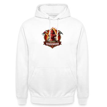 Fire Brigade Fire Hydrant Emblem - Unisex Hoodie - white - Front - AI Model Male 185 dark (185cm) & AI Model Female 172 dark (172cm)