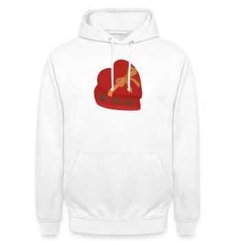 Boîte de chocolats en forme de cœur avec ruban doré - Sweat-shirt à capuche unisexe - blanc - Devant - AI Model Male 185 dark (185cm) & AI Model Female 172 dark (172cm)