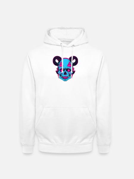 Neon Skull with Ram Horn - Unisex Hoodie - white