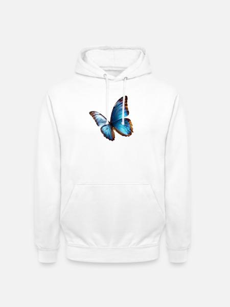 Bright Blue Butterfly Noble Nature Art - Unisex Hoodie - white