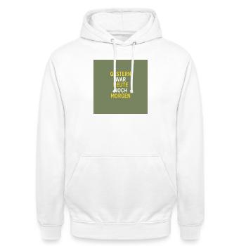 Gestern war heute noch morgen - Unisex Hoodie - Weiß - Vorne - AI Model Male 185 dark (185cm) & AI Model Female 172 dark (172cm)
