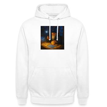 Krypto-Zauberer der Marktcharts Wandalu Vuhs - Unisex Hoodie - Weiß - Vorne - AI Model Male 185 dark (185cm) & AI Model Female 172 dark (172cm)