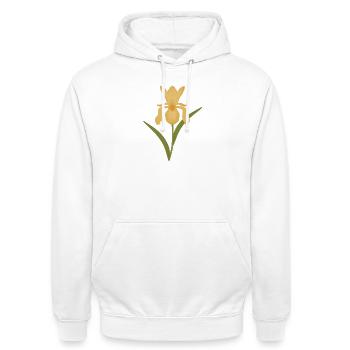 Golden Iris Bloom on Green - Unisex Hoodie - white - Front - AI Model Male 185 dark (185cm) & AI Model Female 172 dark (172cm)