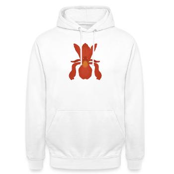 Crimson Iris Flame - Unisex Hoodie - white - Front - AI Model Male 185 dark (185cm) & AI Model Female 172 dark (172cm)
