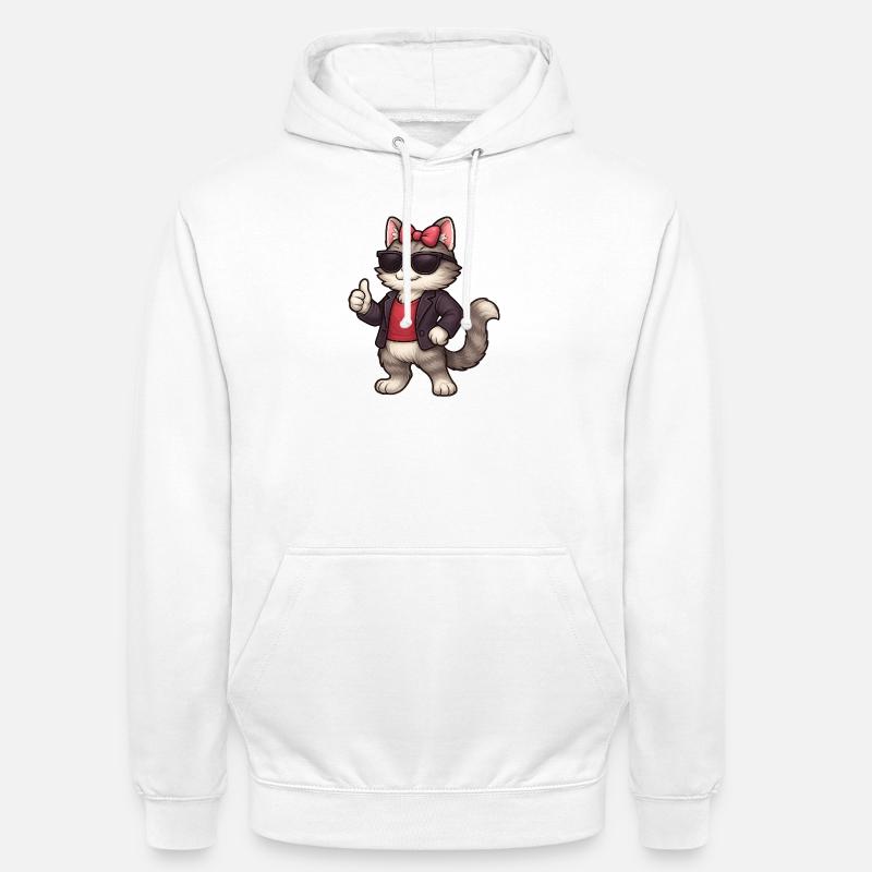 Cooler Katze mit Lederjacke  - Unisex Hoodie - Weiß
