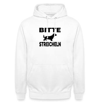 Dackel - Unisex Hoodie - Weiß - Vorne - AI Model Male 185 dark (185cm) & AI Model Female 172 dark (172cm)