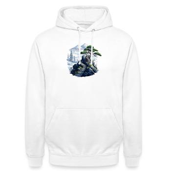 Escalier de montagne vers Pines - Sweat-shirt à capuche unisexe - blanc - Devant - AI Model Male 185 dark (185cm) & AI Model Female 172 dark (172cm)