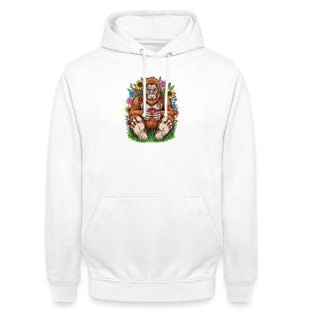 Bigfoot Jardin Douillet - Sweat-shirt à capuche unisexe - blanc - Devant - AI Model Male 185 dark (185cm) & AI Model Female 172 dark (172cm)