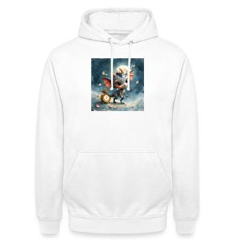Nachtbaby-Drache mit Uhr - Unisex Hoodie - Weiß - Vorne - AI Model Male 185 dark (185cm) & AI Model Female 172 dark (172cm)