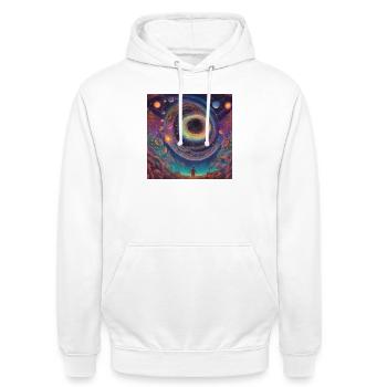 Cosmic Eye Vortex - Unisex Hoodie - white - Front - AI Model Male 185 dark (185cm) & AI Model Female 172 dark (172cm)