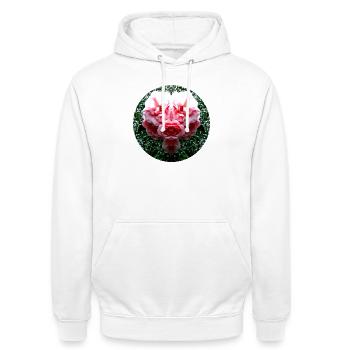 Créature de la nature Rose rose - Sweat-shirt à capuche unisexe - blanc - Devant - AI Model Male 185 dark (185cm) & AI Model Female 172 dark (172cm)