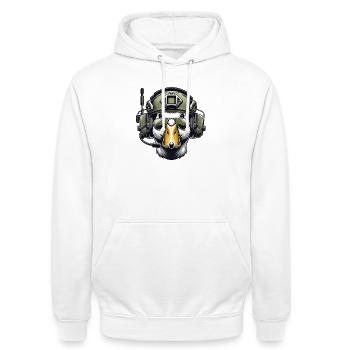 Tactical Duck with Headset - Unisex Hoodie - white - Front - AI Model Male 185 dark (185cm) & AI Model Female 172 dark (172cm)