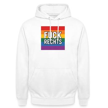 Fuck Rechts - Antifa Tee - Unisex Hoodie - Weiß - Vorne - AI Model Male 185 dark (185cm) & AI Model Female 172 dark (172cm)