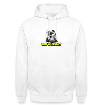Mir wurscht – Grumpy Bär mit Kaffee (Sketch) - Sweat-shirt à capuche unisexe - blanc - Devant - AI Model Male 185 dark (185cm) & AI Model Female 172 dark (172cm)
