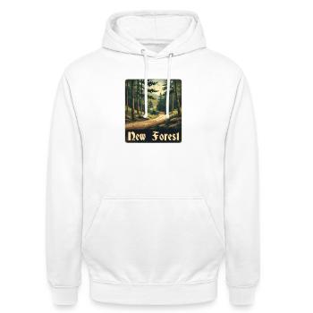 New Forest Waldweg - Unisex Hoodie - Weiß - Vorne - AI Model Male 185 dark (185cm) & AI Model Female 172 dark (172cm)